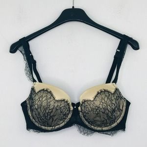 Hunkemoller 36B Bra Beige Black Lace Detail Padded Underwire T-Shirt BJ20